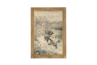 Lot 608 - A GRISAILLE DRAWING OF A RAMPAGING ELEPHANT