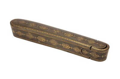 Lot 380 - A GOLD-DAMASCENED STEEL PEN CASE (QALAMDAN)