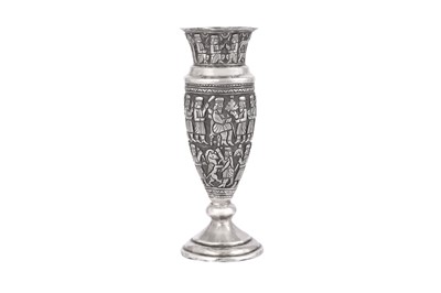 Lot 364 - A SMALL URN-SHAPED REPOUSSÉ SILVER VASE