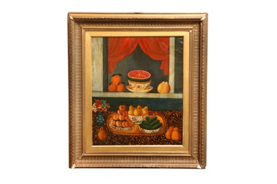 Lot 422 - A QAJAR STILL-LIFE DEPICTING BOWLS OF FRUITS