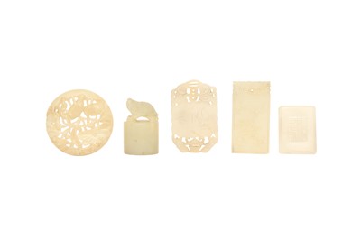 Lot 184 - FIVE CHINESE WHITE JADE CARVINGS.