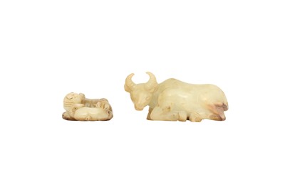 Lot 179 - TWO CHINESE PALE CELADON JADE ANIMAL CARVINGS.
