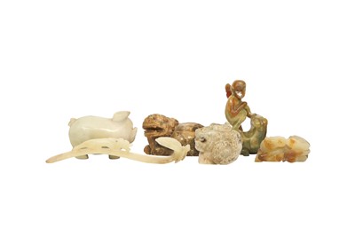 Lot 577 - SIX CHINESE PALE CELADON JADE CARVINGS.