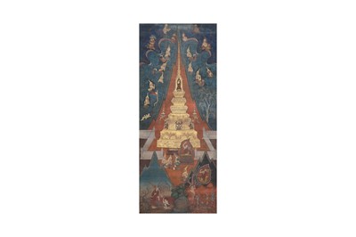 Lot 676 - A THAI PRAH BOT SCROLL PAINTING.