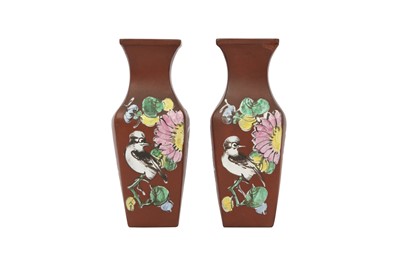 Lot 450 - A PAIR OF CHINESE YIXING ZISHA VASES.