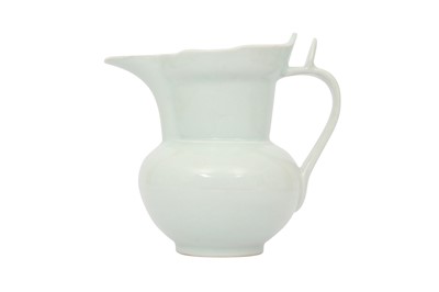 Lot 29 - A CHINESE PALE BLUE-GLAZED MONK'S CAP EWER.