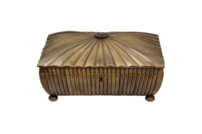 Lot 255 - λ A WATER BUFFALO HORN-OVERLAID CARVED SANDALWOOD NÉCESSAIRE CASKET