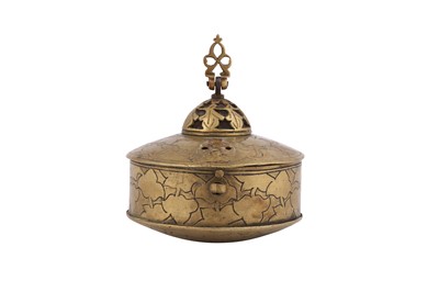 Lot 265 - AN INDIAN ENGRAVED BRASS PORTABLE INKWELL