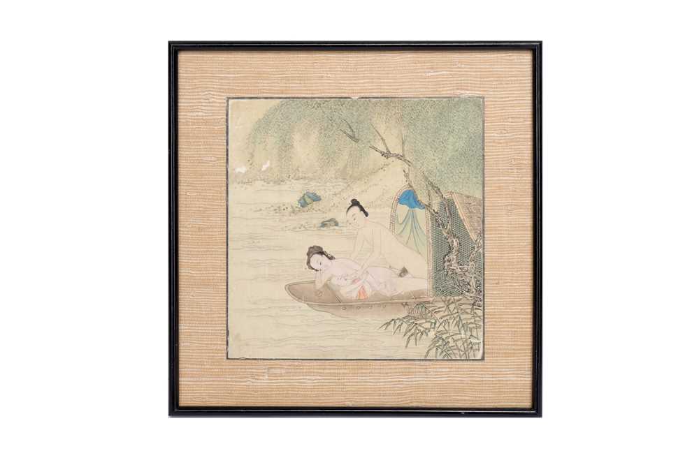 Lot 747 - A CHINESE EROTIC PAINTING.