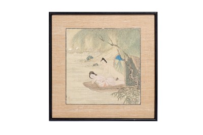 Lot 747 - A CHINESE EROTIC PAINTING.