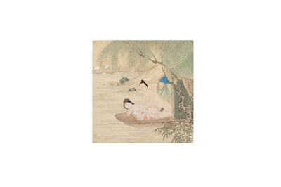 Lot 747 - A CHINESE EROTIC PAINTING.