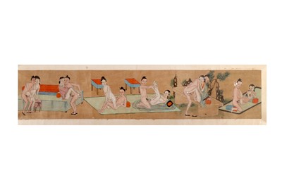 Lot 748 - A CHINESE EROTIC HANDSCROLL PAINTING.