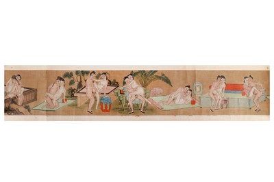 Lot 748 - A CHINESE EROTIC HANDSCROLL PAINTING.