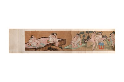 Lot 748 - A CHINESE EROTIC HANDSCROLL PAINTING.