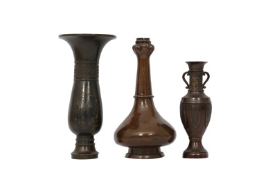 Lot 89 - THREE CHINESE BRONZE VASES.