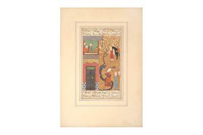 Lot 484 - AN ILLUMINATED LOOSE FOLIO FROM KHOSROW O SHIRIN FROM NIZAMI’S KHAMSA