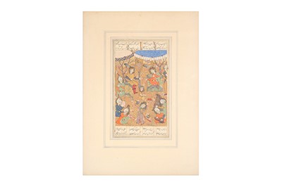 Lot 485 - AN ILLUMINATED LOOSE FOLIO FROM THE SHARAFNAMA