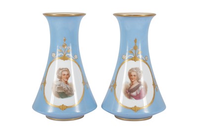 Lot 347 - A PAIR OF FRENCH BLUE OPALINE GLASS VASES, 19TH CENTURY