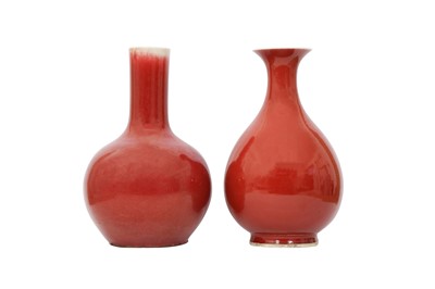 Lot 33 - TWO CHINESE COPPER RED-GLAZED VASES.