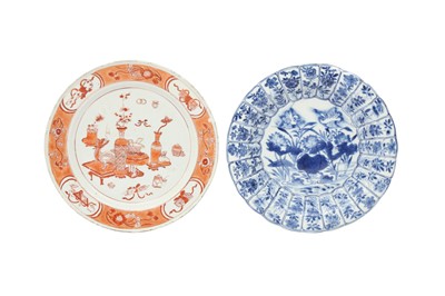 Lot 136 - A CHINESE BLUE AND WHITE DISH AND AN IRON-RED DISH.