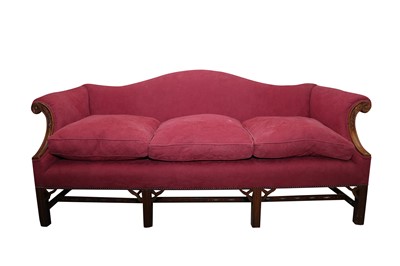 Lot 102 - A GEORGE III STYLE MAHOGANY HUMP BACK SOFA