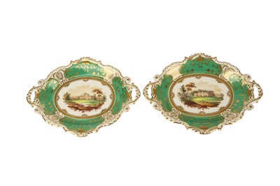 Lot 329 - A PAIR OF PORCELAIN OVAL TWIN HANDLED DISHES, LATE 19TH CENTURY