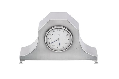 Lot 41 - A George V Art Deco sterling silver mantle clock, Birmingham 1926 by Alexander Clark and Co