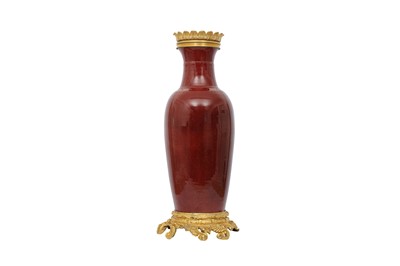 Lot 118 - A LARGE CHINESE ORMOLU-MOUNTED COPPER RED-GLAZED VASE.