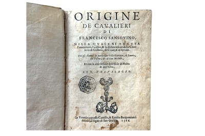 Lot 29 - Sansovino (Francesco) Origine dei Cavalieri