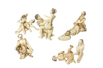 Lot 1033 - FIVE IVORY EROTIC OKIMONO