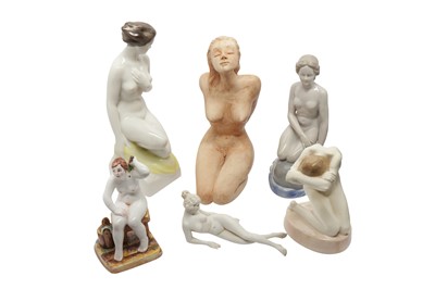 Lot 1086 - RUSSIAN FAIENCE FIGURE OF A NUDE WOMAN