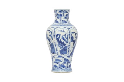 Lot 78 - A CHINESE BLUE AND WHITE BALUSTER 'LANDSCAPE' VASE.