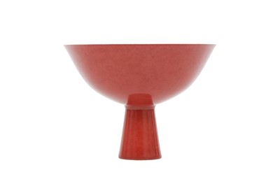 Lot 46 - A CHINESE COPPER RED-ENAMELLED STEM CUP.