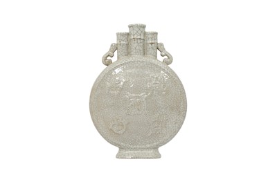 Lot 31 - A CHINESE CRACKLE-GLAZED MOON FLASK.