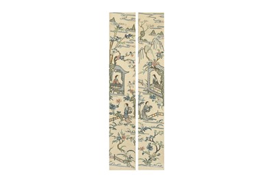 Lot 377 - A PAIR OF CHINESE EMBROIDERED SILK SLEEVE CUFFS.