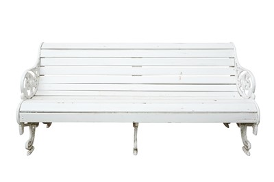 Lot 140 - A COALBROOKDALE STYLE WHITE PAINTED CAST IRON GARDEN BENCH