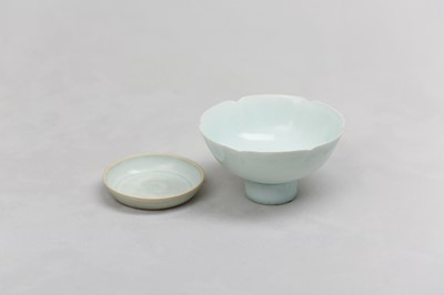 Lot 58 - A CHINESE QINGBAI FOLIATE STEM BOWL AND SAUCER.