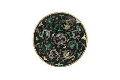 Lot 210 - A RARE CHINESE FAMILLE NOIRE 'NINE DRAGON' PLAQUE.