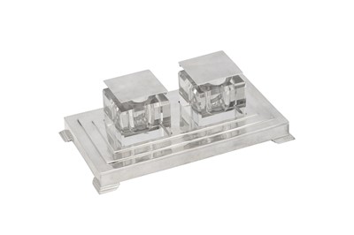 Lot 375 - A George V Art Deco sterling silver ink stand, Birmingham 1931 by Deakin and Francis