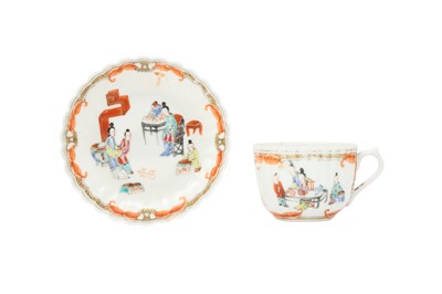Lot 293 - A RARE CHINESE FAMILLE ROSE GLASS CUP AND SAUCER.