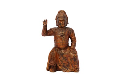 Lot 57 - A CHINESE GILT-LACQUER WOOD FIGURE OF GUANDI.