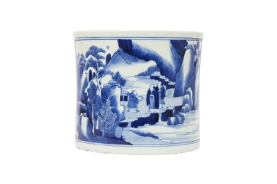 Lot 80 - A CHINESE BLUE AND WHITE 'LANDSCAPE' BRUSH POT, BITONG.