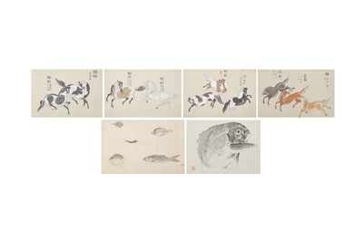 Lot 83 - Six Japanese paintings of fish and horses