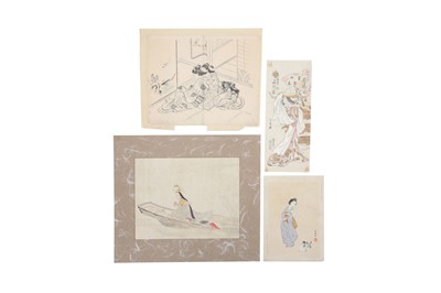 Lot 423 - THREE JAPANESE WOODBLOCK PRINTS AND A PAINTING, BIJINGA.