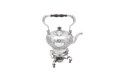 Lot 327 - An early 20th century silver plated wrought copper kettle on burner stand, circa 1930 by the Duchess of Sutherland Cripples Guild