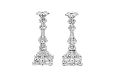 Lot 237 - A pair of mid-19th century German silver candlesticks, Berlin circa 1840