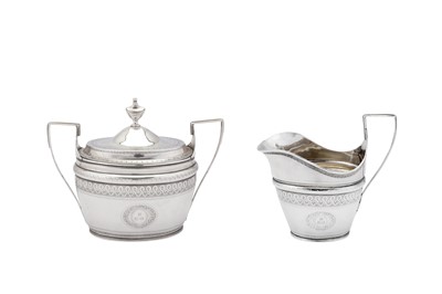 Lot 279 - A late 18th century American silver milk jug and sugar bowl set, New York circa 1795 by Alexander Snow Gordon (active from 1795)