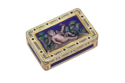 Lot 44 - An early 19th century Swiss 18 carat gold and enamel vinaigrette, Geneva circa 1800, makers mark obscured, possibly for Sené & Detalla (active 1795-1805)