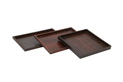 Lot 330 - THREE CHINESE WOOD TRAYS.