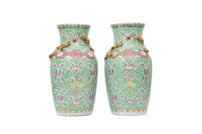 Lot 112 - A PAIR OF CHINESE FAMILLE ROSE VASES.